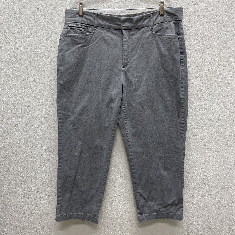 JM Collection Womens Size 14 Pants Straight Leg Gray Capri Cropped Elastic Waist